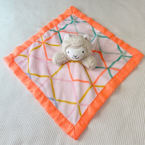 Cloud Island Llama Lamb alpaca Security Baby Blanket Lovey Neon Orange Trim - Picture 1 of 7